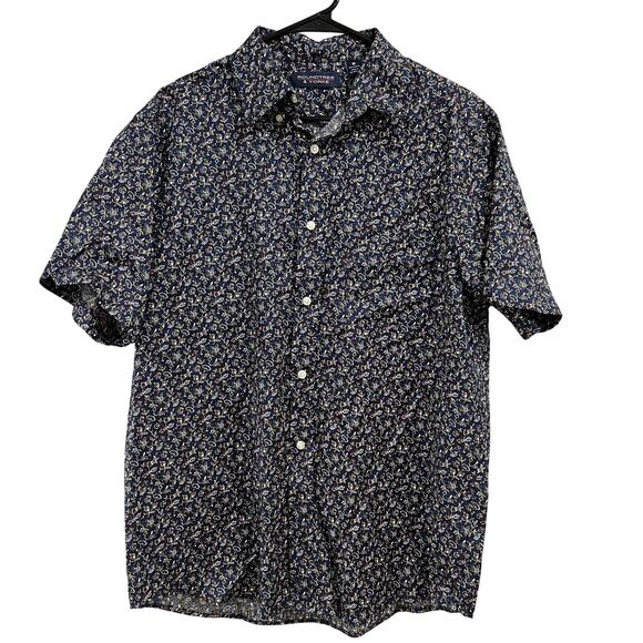Roundtree & York Navy Paisley Casual Button Down Top Medium - Picture 1 of 2